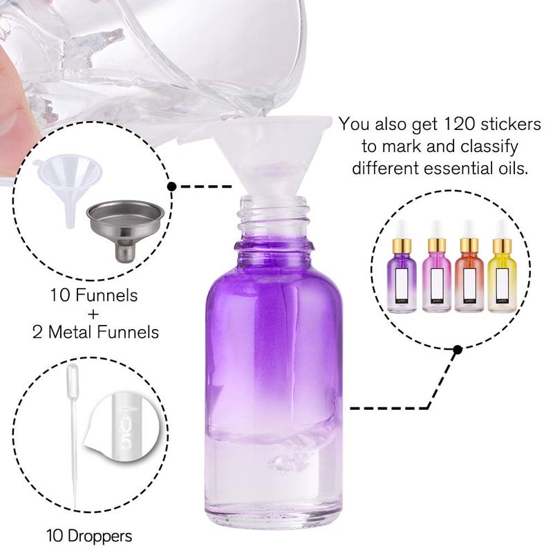 PrettyCare Glass Eye Dropper Bottles 2oz (60ml), 63 Pack Rainbow Empty Thick Bottles Bulk with Leakproof Golden Caps - With Labels & Funnels for for Storage, Travel,Essential Oils, DIY Serums, Tinctur - Image 5